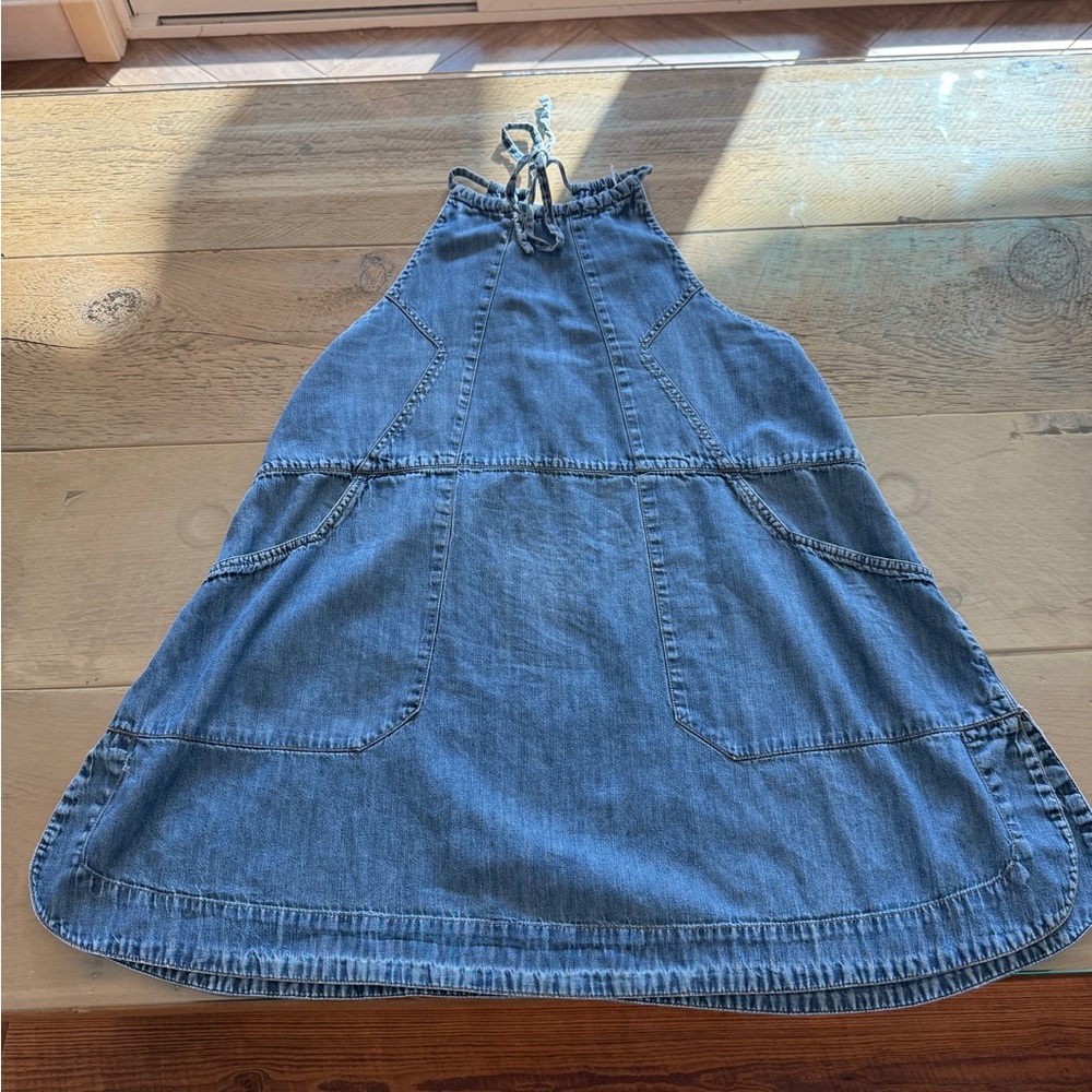 Free People L blue halter denim mini dress